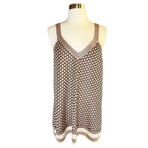 ZARA Knit Tank Top Sleeveless V-Neck Diamond Brown Pink Blouse Medium EUC